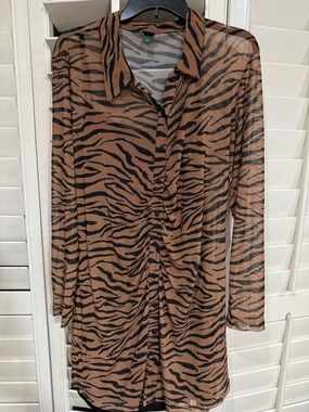 wild fable Brown and Black Tiger-Stripe Sheer Button-Up